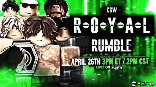 ROBLOX_CGW's tweet photo. THE BIGGEST.. PAPER-VIEW OF THE YEAR IS ALMOST HERE!
#CGWRoyalRumbleII GOES DOWN April 26th at 3PM ET - 2PM CST
50 will enter. 1 wins it all. Whoโs walking out with the golden ticket and will head to #CGWWrestleManiaII?
LIVE on #PSPN+
#CGW2025 https://t.co/TwPeyCMzxj