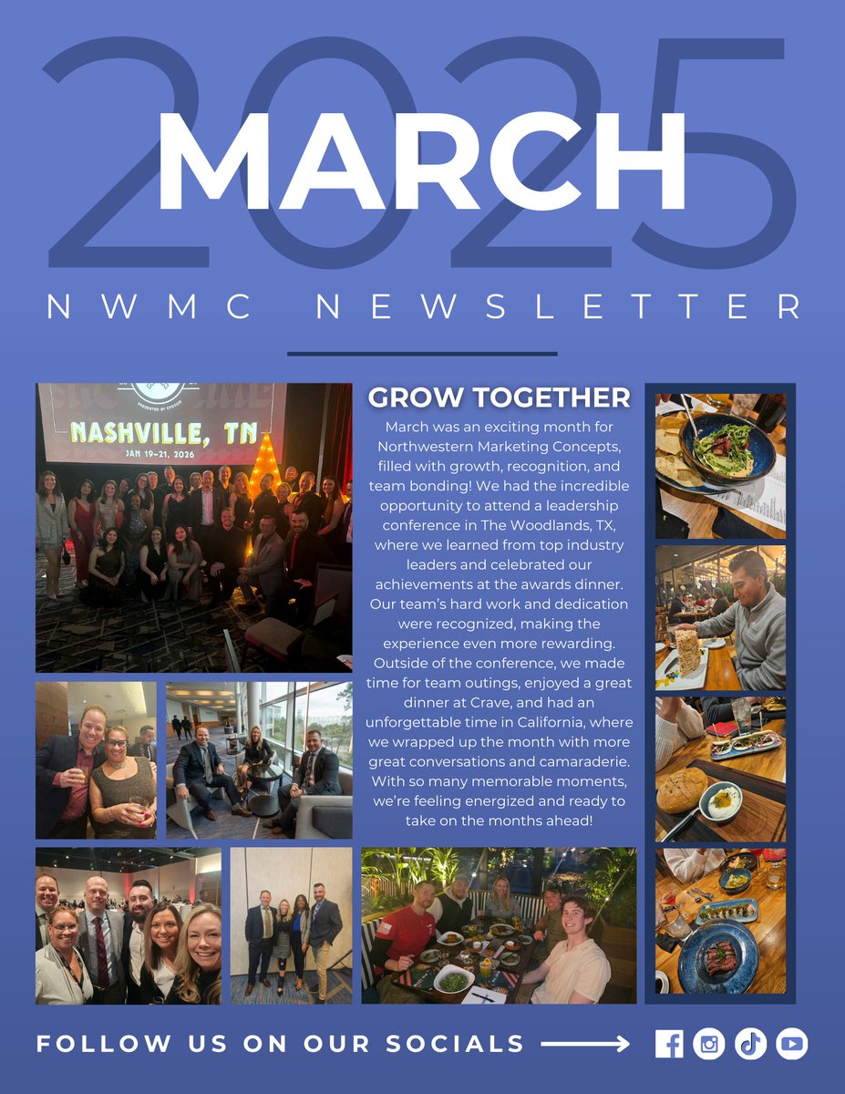 NWMrktgConcepts's tweet image. March was packed with growth, wins, and unforgettable moments for Northwestern Marketing Concepts! From leadership in Texas to fun in Cali, we’re energized and ready for what’s next. 💥
-
#leadershipjourney #teamgrowth #marchrecap