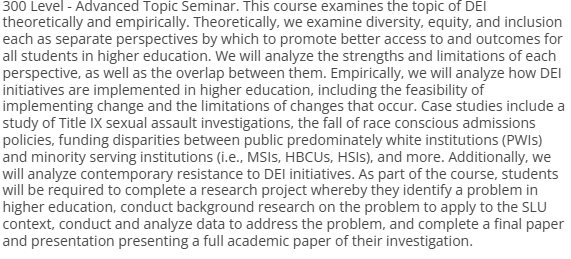 Course enrollment is complete and I can officially say I'll be teaching my new undergrad seminar in fall 2025: DEI in Higher Education! It's going to be so interesting and I am very thankful to be working at a university supportive of courses like this!