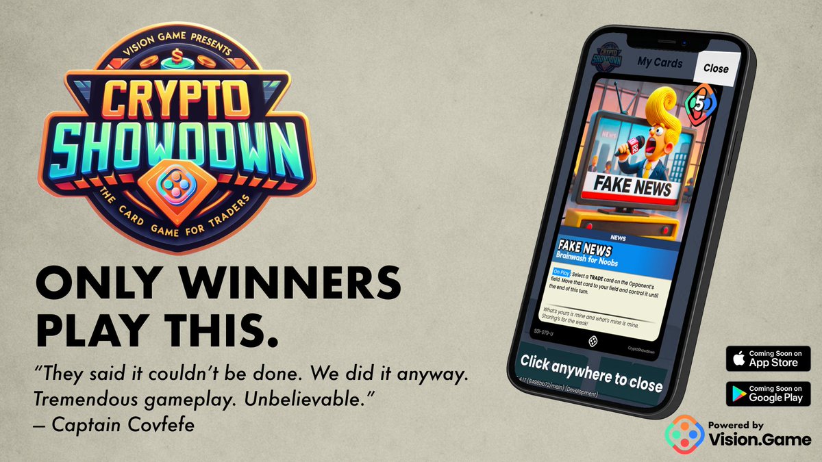 The Monday Madness never ends 🤯

🚨 CryptoShowdown Goes MOBILE! 📱🔥
It’s official — the ultimate GameFi TCG is coming to iOS &amp; Android!

🎮 Mobile-optimized UI
🎯 New Missions System to earn Guld
🔥 Burn cards to #Airdrop $VSHOWDOWN

Next week, on-chain minting and start