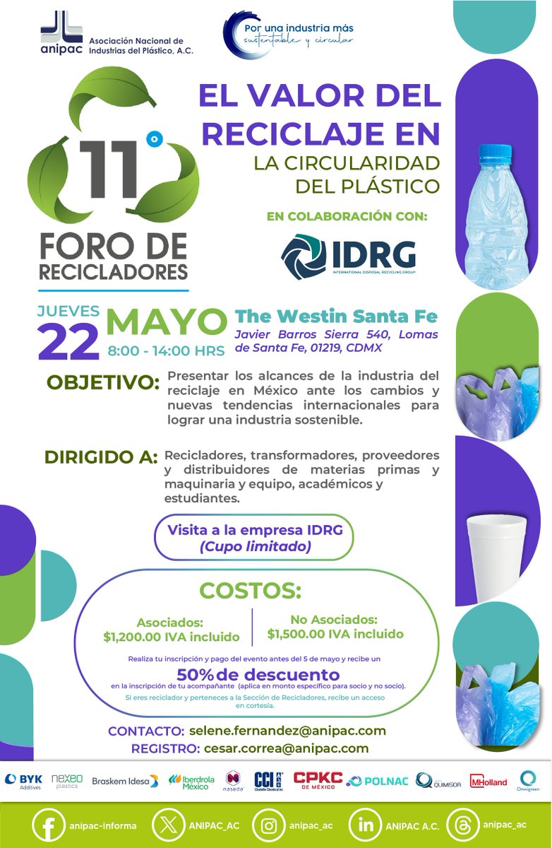 ANIPAC_AC's tweet photo. APROVECHA UN 50% DE DESCUENTO EN LA INSCRIPCIÓN DE TU ACOMPAÑANTE REGISTRANDOTE ANTES DEL 5 DE MAYO
📅22 de mayo 2025
⏰8:00 hrs
🧭The Westin Santa Fe en colaboración con #IDRG
Registro: https://t.co/X0ANEXzpKd https://t.co/TWO6LREdUd