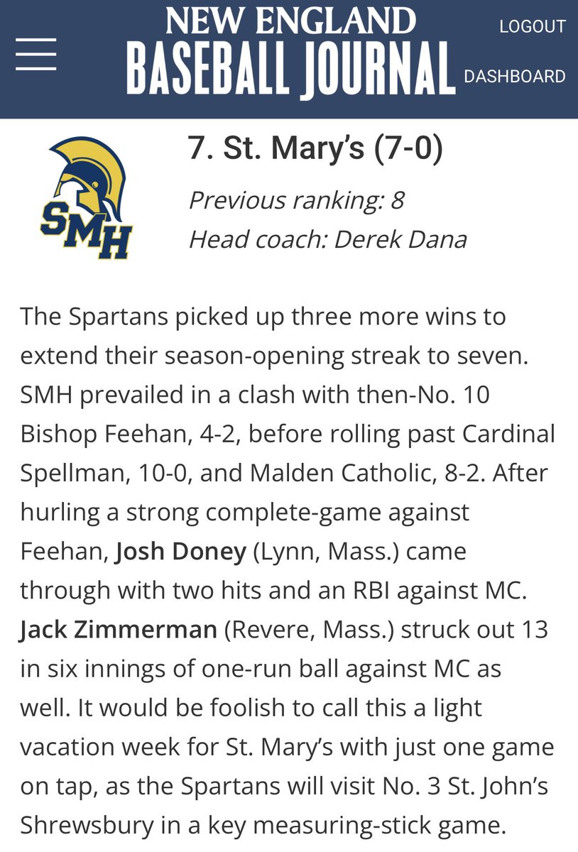 Catholic Central League Baseball (@baseballccl) on Twitter photo <a href="/smhbb10/">St.Marys Baseball</a> moves up another spot in the NE Baseball Journal MIAA Top 10 Rankings as they now hold the 7 spot! They face off against the 3rd ranked team St John’s Shrewsbury on 4/23 before hosting their Spartan Invitational at the end of the week! ⚾️🔥 <a href="/smhbb10/">St.Marys Baseball</a> moves up another spot in the NE Baseball Journal MIAA Top 10 Rankings as they now hold the 7 spot! They face off against the 3rd ranked team St John’s Shrewsbury on 4/23 before hosting their Spartan Invitational at the end of the week! ⚾️🔥