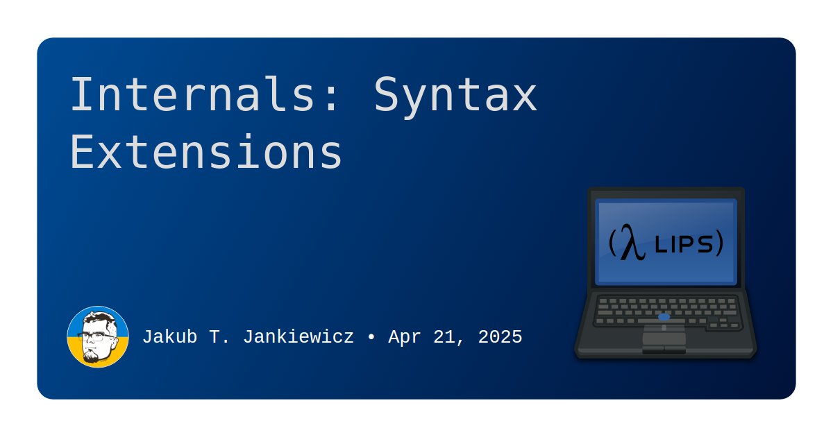 jcubic's tweet photo. Just written a new article about internals of syntax extensions in @LIPS_scheme, my #Scheme implementation in #JavaScript.

Syntax extensions are a way to add new syntax to the language.

Link in the comment 👇 https://t.co/25jmDtJGIz