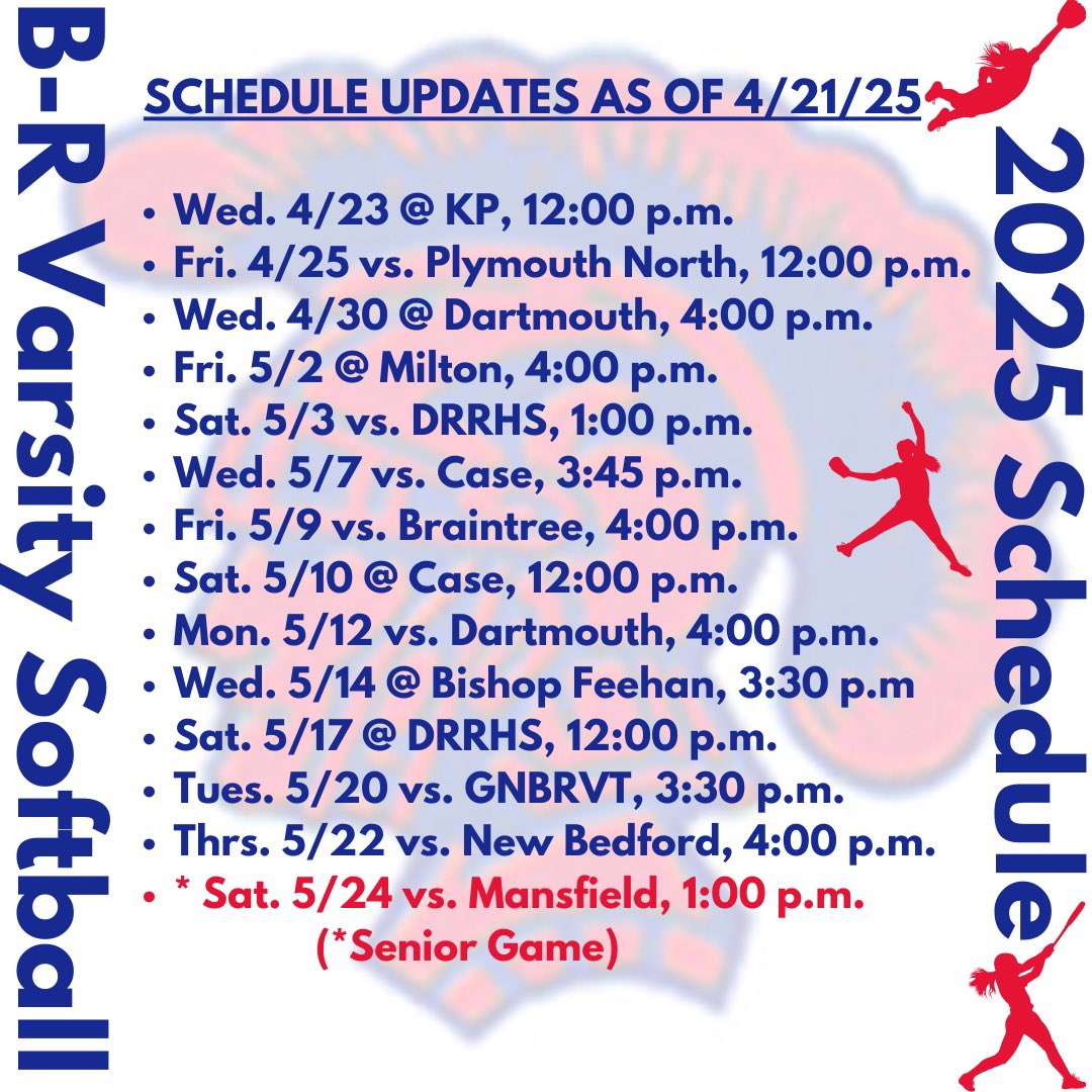 Some schedule updates! 
 <a href="/ReporterRyan24/">Ryan Vermette</a> <a href="/sports_ledger/">Patriot Ledger sports</a> <a href="/ChrisMcDaniel88/">Chris McDaniel</a> <a href="/GlobeLars/">Craig Larson</a> <a href="/BostonHeraldHS/">Danny Ventura</a> <a href="/BrianRoachJr/">Brian Roach, Jr.</a> <a href="/BConn63/">Brendan Connelly</a> <a href="/SC_Varsity/">SouthCoast Varsity</a> <a href="/ethman43/">Ethan Fuller</a> <a href="/WBNewsFacts/">West Bridgewater News</a> 
<a href="/Jason_Snow_/">Jason Snow</a> <a href="/CamMerritt_News/">Cameron Merritt</a> <a href="/GlobeSchools/">Boston Globe Schools</a> <a href="/TrevorHass/">Trevor Hass</a> <a href="/graham_dietz/">Graham Dietz</a>