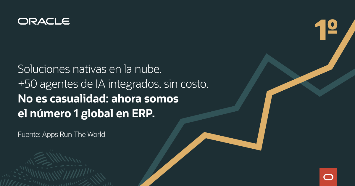 ptix2010's tweet photo. Apps Run The World lo confirma: Oracle es líder global en ERP (2024). Nuestras soluciones 100% nativas en la nube, con 50 agentes de IA incorporados sin costo adicional, están revolucionando empresas en todo el mundo. https://t.co/wD7veCNF7s https://t.co/sitBCBywjR