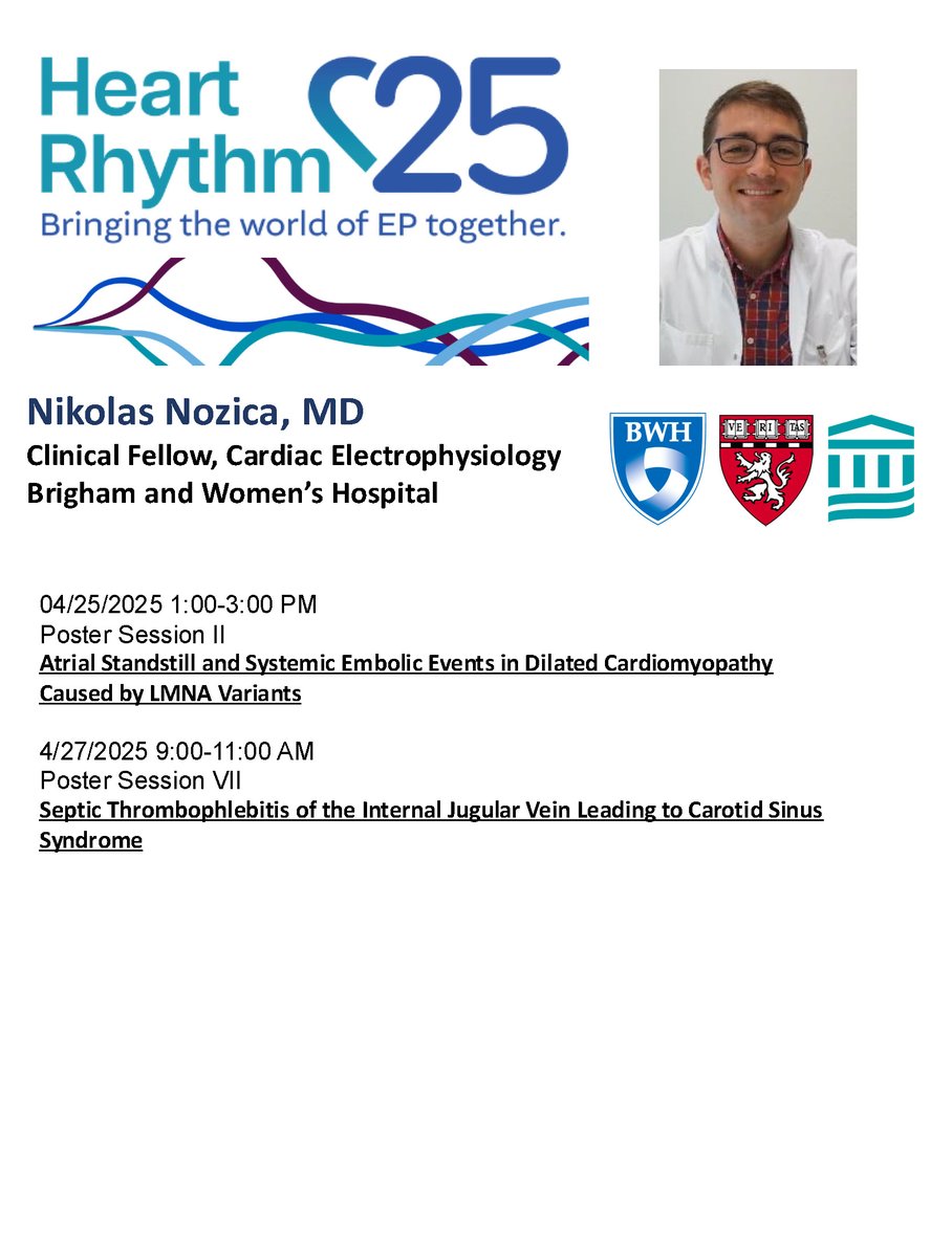 Nikolas Nozica, MD will be presenting two fascinating case studies at #HRS2025, exploring rare arrhythmia mechanisms and vascular complications.
Catch this Brigham EP fellow at Poster Sessions II &amp; VII for fresh clinical insights and thoughtful discussion.