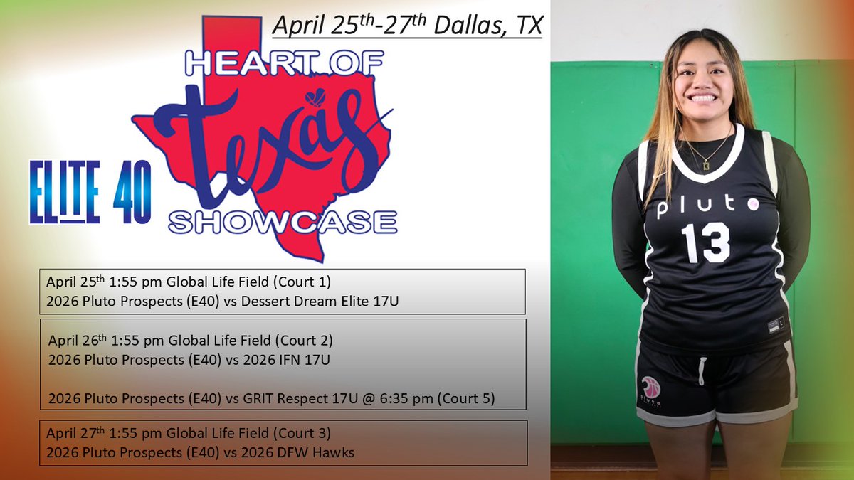 Jaela Pedro (@jaelapedro) on Twitter photo My first tournament of AAU season. This will also be my last year playing AAU. Plan on finishing strong. College coaches I will be at the Heart of Texas. #allglory2god <a href="/girlsbballco/">GIRLS BASKETBALL COLORADO</a>
<a href="/KevinMoses38/">Kevin Moses LLC</a> <a href="/_BlakeDerrick/">Blake Derrick</a> <a href="/DirectRecruits/">Direct Recruits</a>
<a href="/FiveStateHoops/">Chuck Thompson</a> <a href="/Elite40League/">Elite 40 League</a> <a href="/D1portal/">D1 Portal</a>
<a href="/eathoops/">Elevated Athlete Training</a> My first tournament of AAU season. This will also be my last year playing AAU. Plan on finishing strong. College coaches I will be at the Heart of Texas. #allglory2god <a href="/girlsbballco/">GIRLS BASKETBALL COLORADO</a>
<a href="/KevinMoses38/">Kevin Moses LLC</a> <a href="/_BlakeDerrick/">Blake Derrick</a> <a href="/DirectRecruits/">Direct Recruits</a>
<a href="/FiveStateHoops/">Chuck Thompson</a> <a href="/Elite40League/">Elite 40 League</a> <a href="/D1portal/">D1 Portal</a>
<a href="/eathoops/">Elevated Athlete Training</a>