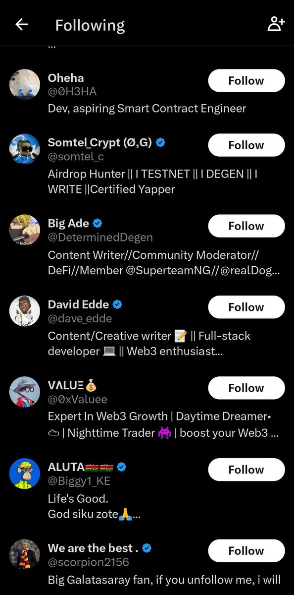 Unfollowing all unfaithful and dishonest people, I only follow those who follow me back and doesn't unfollow. Beware I'm keeping an eye....