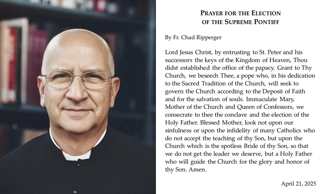 Now is the time to storm Heaven for the election of a holy pope!

In addition to this prayer by Fr. Ripperger, let us also pray the one recommended by Bishop Athanasius Schneider: x.com/MattGaspers/st…

Oremus 🙏