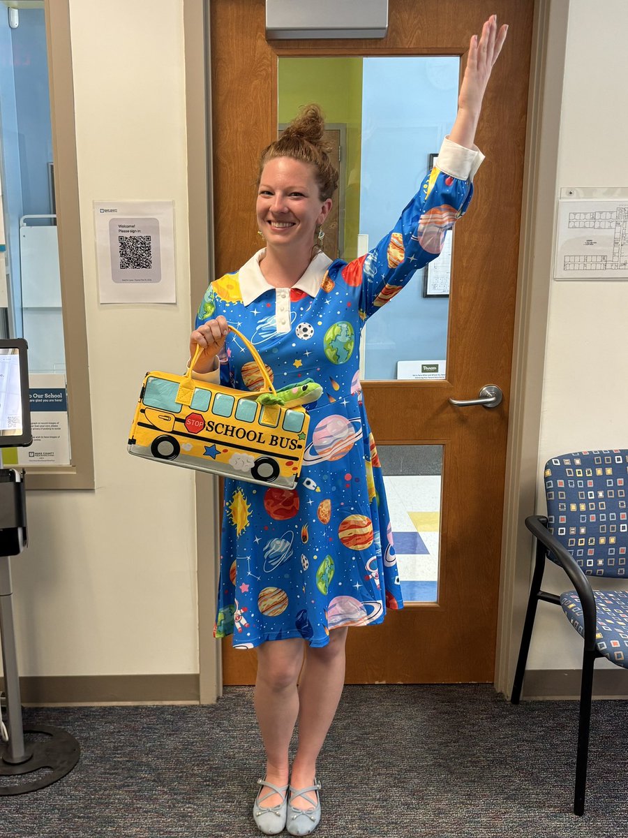 Ms. Stinebaugh was our very own Miss Frizzle from the Magic School Bus today for our character day that is part of our Fleet Week. Tomorrow is Cruisin’ and Groovin’ Day, so remember to dress how you would for your favorite vacation.