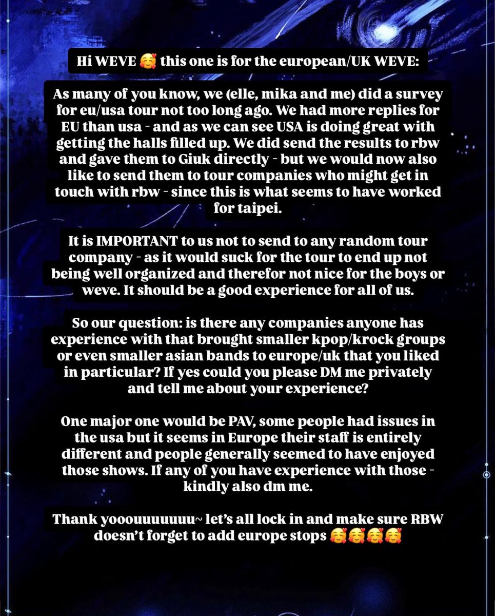 pingiukie's tweet image. EU/UK WEVE 💙 please share. We did a onewe tour survey a while back and need your opinions/experiences for our next step!!