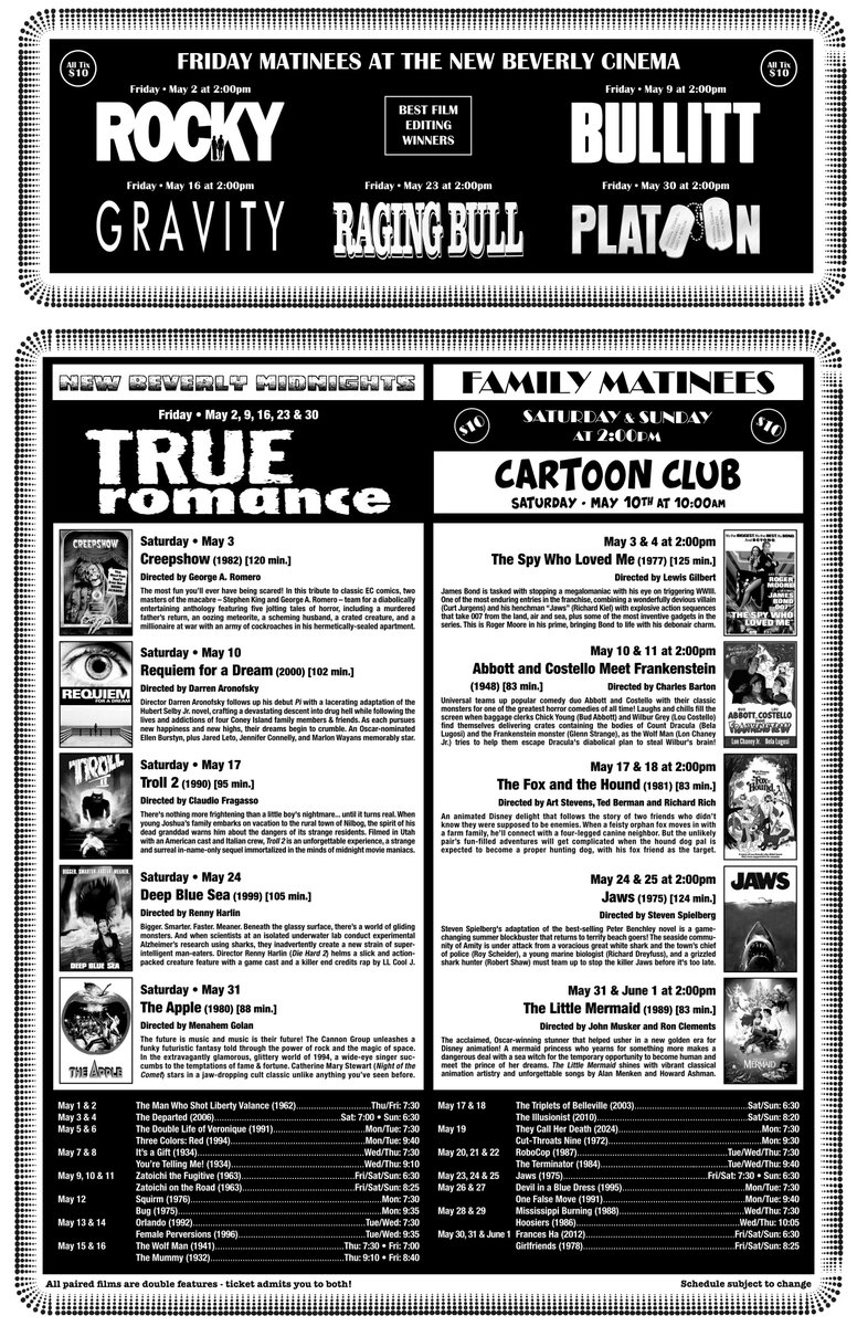 This May the New Beverly proudly presents a full slate of film on glorious 35mm! Let us know what you’re most excited to see!