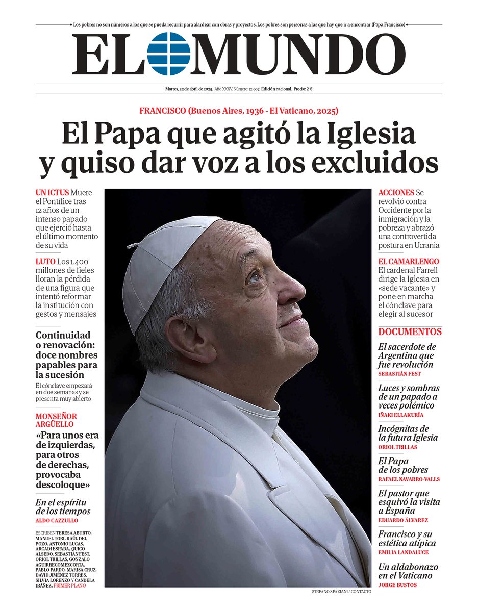📰 Portada de EL MUNDO del martes 22 de abril.  

Ya disponible en Orbyt y en la edición digital con la mejor información.