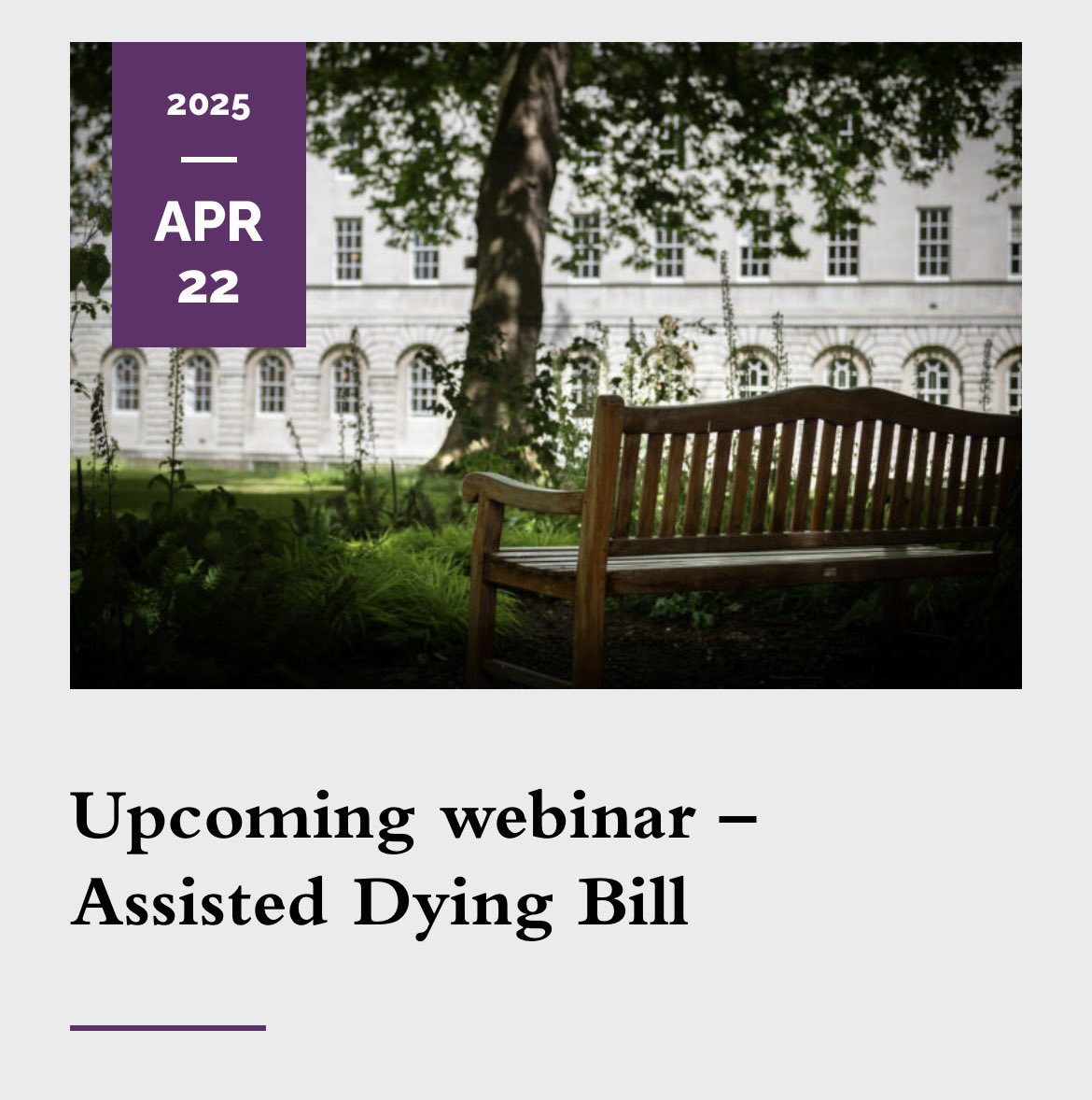 Tomorrow 22 April 2025 5pm, I and colleagues at 5 Stone Buildings are doing a free webinar on the Assisted Dying Bill 5sblaw.com/events/upcomin…