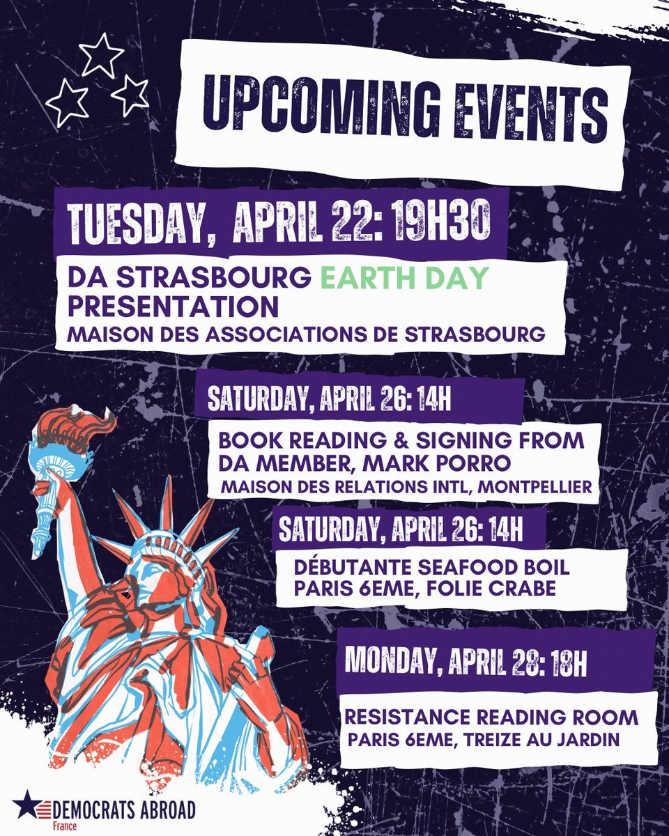 Events in #Strasbourg, #Montpellier, and #Paris6eme #Paris... join us! #EarthDay #EarthDay2025 #france 

Details, RSVP: democratsabroad.org/fr_events