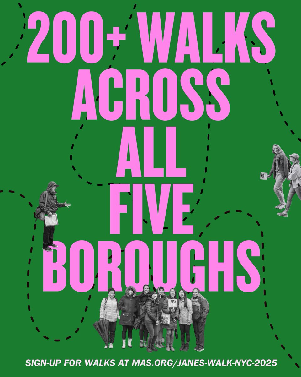 It's Jane's Walk season! Join us May 2-4 across all five boroughs for 200+ volunteer-led walking conversations. Sign up for walks today &amp; celebrate #NewYorkCity with MAS: mas.org/janes-walk-nyc…
