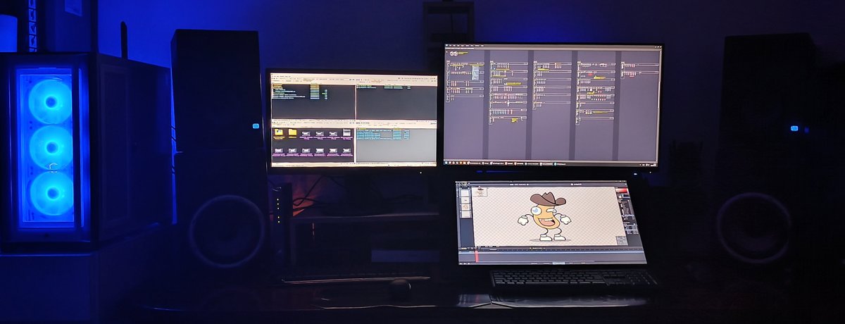 AlonDan's tweet photo. Since people keep on asking me:
This setup includes the @XPPEN Artist Pro 24" (not Gen2 sadly) + @Dell 32" 4K and @aoc_global 24" 

We need MORE hardware to test while developing AnimatorME (Our Animation Softawre)

❤️SPONSOR US!❤️

Latest post on the project here: @AnimatormeO https://t.co/EH6ermndtF