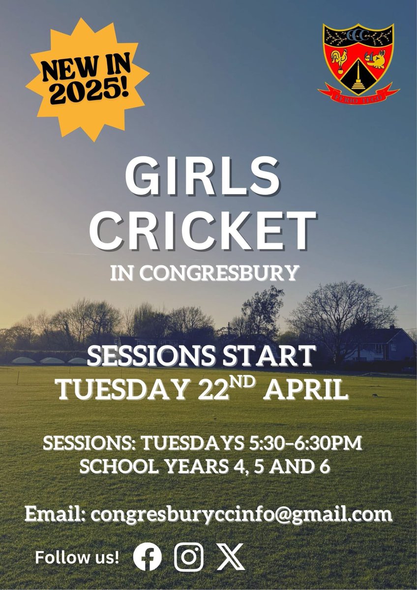 CongresburyCC (@congresburycc) on Twitter photo ๐บ We're really excited to announce girls cricket sessions are starting at Congresbury from tomorrow!
๐๐ปโโ๏ธ Come and give it a go!
๐ <a href="/SomCricketFDN/">Somerset Cricket Foundation ๐</a>
๐ดโซ๏ธ ๐บ We're really excited to announce girls cricket sessions are starting at Congresbury from tomorrow!
๐๐ปโโ๏ธ Come and give it a go!
๐ <a href="/SomCricketFDN/">Somerset Cricket Foundation ๐</a>
๐ดโซ๏ธ