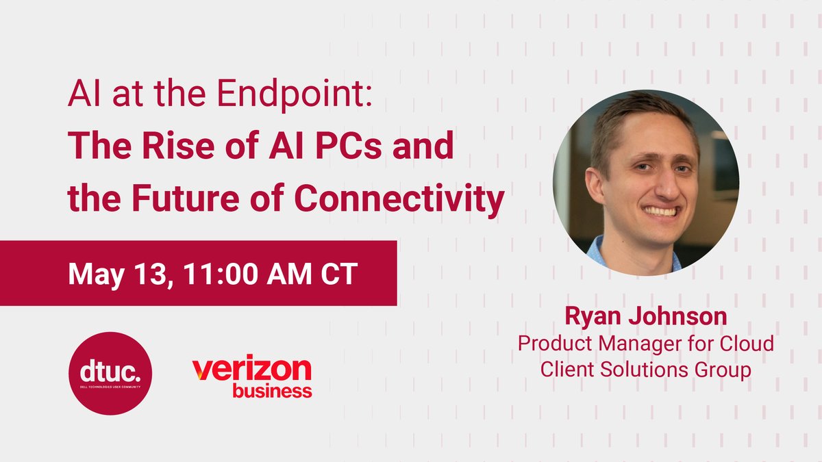 Elevate_Tech_UC's tweet image. Don't miss our upcoming webinar exploring the future of AI PCs and  5G connectivity! Hear from Ryan Johnson (Dell Technologies), a leading voice in connected PC solutions. Register today: hubs.ly/Q03jb0X-0