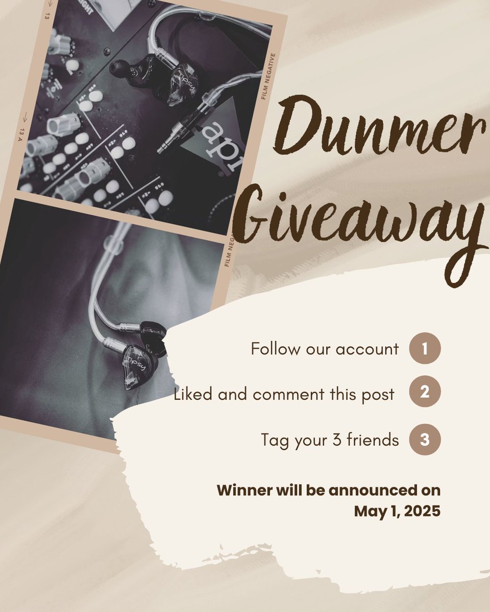 🎧 DUNMER GIVEAWAY 🎧
We’re giving away 3 pairs of our best-selling Tipsy Dunmer IEMs!

To enter:
1️⃣ Follow us
2️⃣ Like &amp; comment this post
3️⃣ Tag 3 friends

Winner will be announced May 1, 2025.
Good luck! 🍀