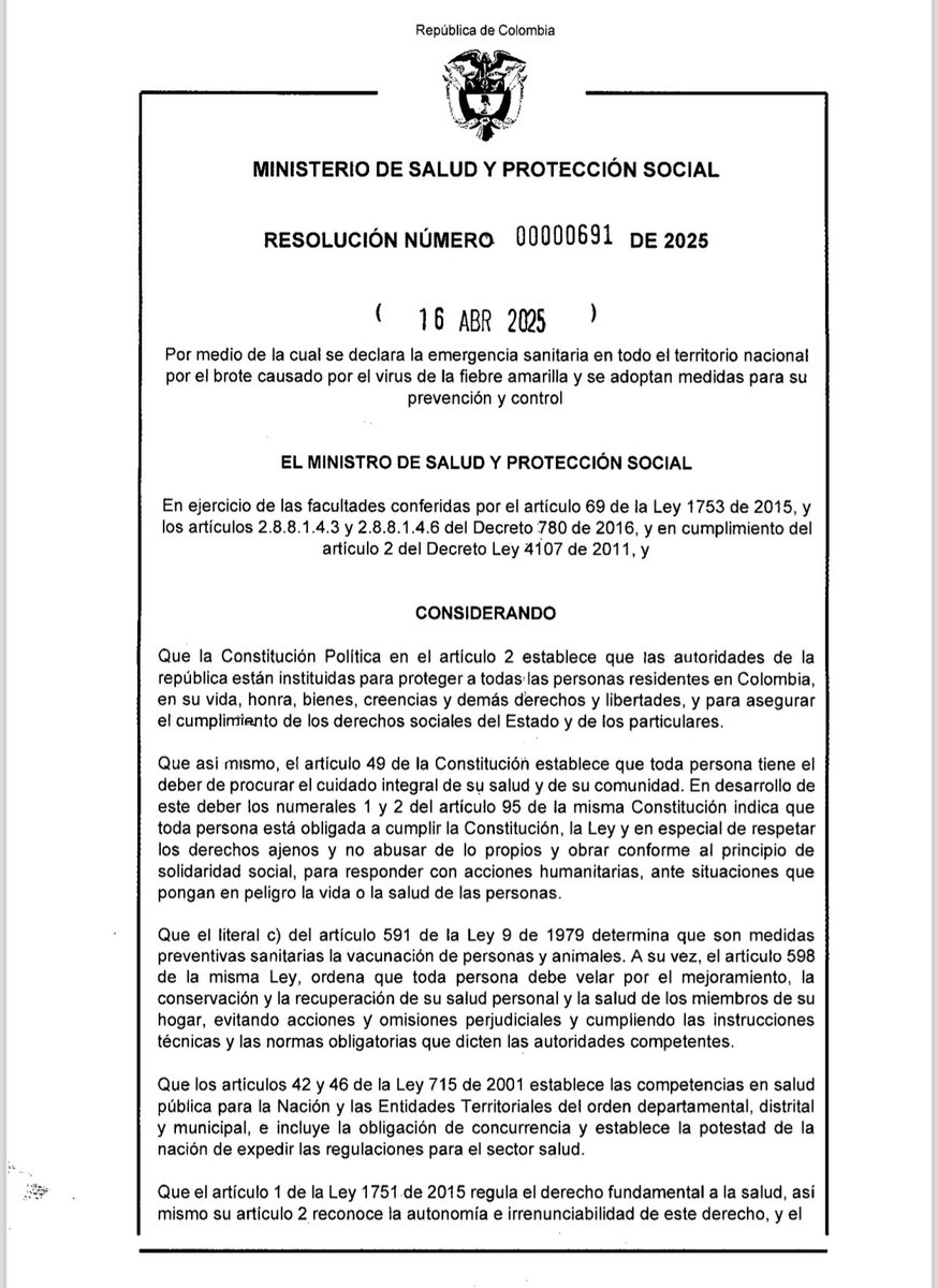 1. #ATENCIÓN Aunque encuentro varios puntos de coincidencia entre la Resolución 691 de 2025 y los protocolos de la OMS para fiebre amarilla, preocupa mucho la restricción de la movilidad que plantea. Explico por qué:
🧵