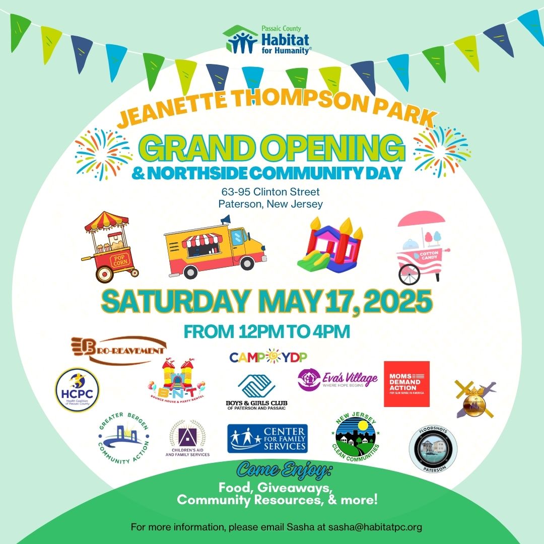 PCHFH's tweet image. 🎉 Join us for the Grand Opening of Jeanette Thompson Park and Northside Community Day on Saturday, May 17th from 12–4 PM!
💪 We're looking for volunteers to help out during the event. If you're interested, please contact Sasha Lowery at sasha@habitatpc.org.