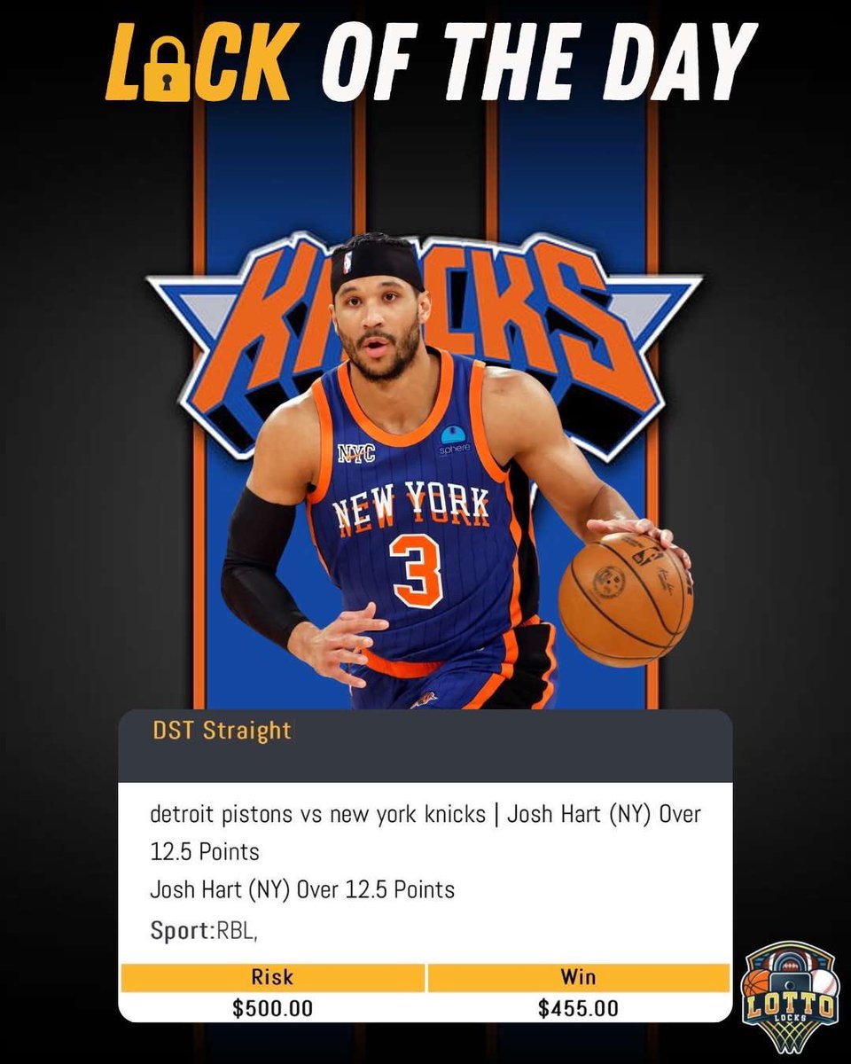 LOCK OF THE DAY 🔒

Josh Hart o12.5 pts 🔥

Placed on <a href="/BetWolfBook/">Bet Wolf</a> 

#GamblingX