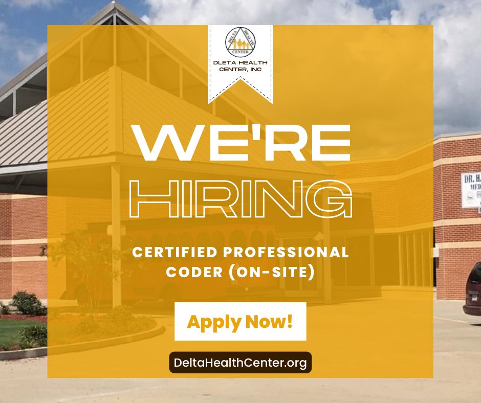 📣 We’re Hiring! Join the team at Delta Health Center, Inc. as a Certified Professional Coder (CPC/CPC-A) 🩺💻

Are you detail-oriented, experienced in ICD-10, CPT, and HCPCS coding, and passionate about supporting quality patient care? We want YOU on our team!

📧 Apply Now
