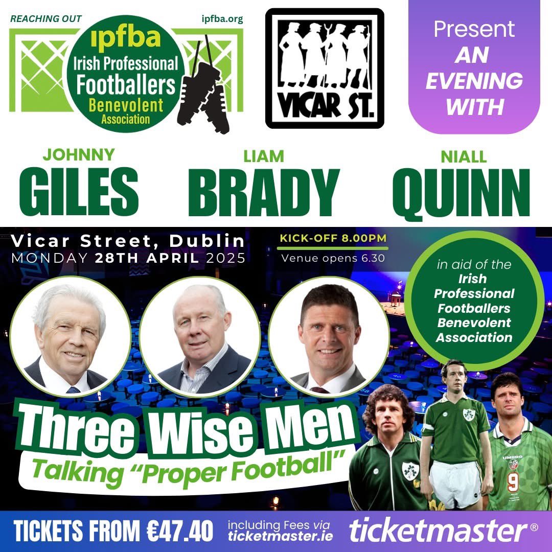 €1,062.65 collected this week in Athlone for the Irish Professional Footballers Benevolent Association (IPFBA). Thank you to <a href="/AthloneTownAFC/">Athlone Town AFC</a> and the Athlone and Longford fans who gave generously. Please see poster below for the IPFBA ‘3 Wise Men’ event below.