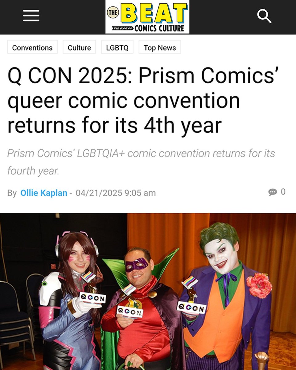 Thank you, <a href="/comicsbeat/">The Beat</a> for highlighting Q CON 2025!
Read the full article and please join us at Q CON 2025 for a wonderful day of comics, cosplay, panels, and more!
READ ARTICLE: tinyurl.com/2y6nwk58
REGISTER FOR FREE TICKETS: qconprism.org
#comics #lgbtqia #indie