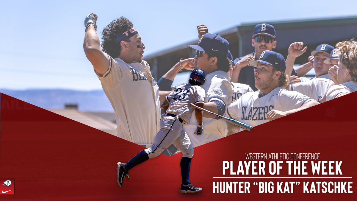 .<a href="/hkatschke10/">Hunter</a> batted .417 with four XBHs and six RBI to help lead the Blazers to their weekend home series win over GCU!
📰 - tinyurl.com/24z68krb
#UtahTechBlazers | #WACbsb