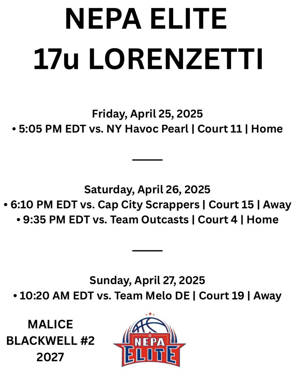 Sounds like it’s going to be a great weekend at Spooky Nook!
NEPA Elite HS Girls – Team Lorenzetti will be there putting in work — come check us out and show some love!