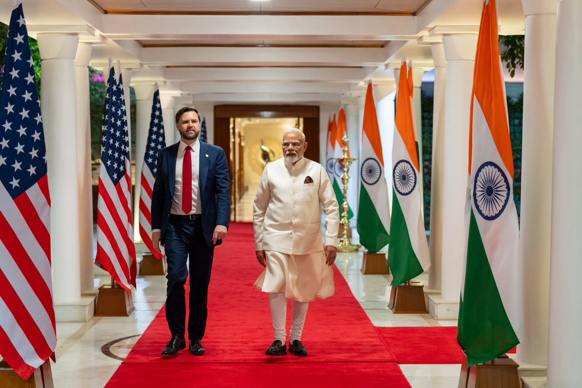 Vice President JD Vance (@vp) on Twitter photo Today I met with Prime Minister <a href="/narendramodi/">Narendra Modi</a> of India.
ย
I look forward to strengthening our nation's relationship with India, and thank him for his country's warm welcome and hospitality. Today I met with Prime Minister <a href="/narendramodi/">Narendra Modi</a> of India.
ย
I look forward to strengthening our nation's relationship with India, and thank him for his country's warm welcome and hospitality.
