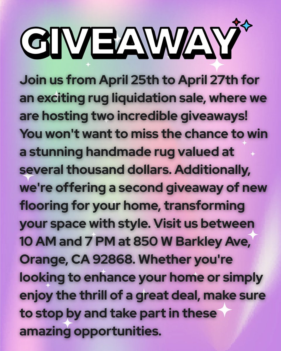 Orange County locals! Don’t forget to head over to 850 W Barkley Ave, Orange, CA 92868 this weekend Friday- Sunday from 10am-7pm! Up to 90% retail prices, giveaways, prizes, games, music, raffles and more! 
#oc 
#orangeca 
#socal 
#socalsale
#orangecountyca
#ocsale
#viral