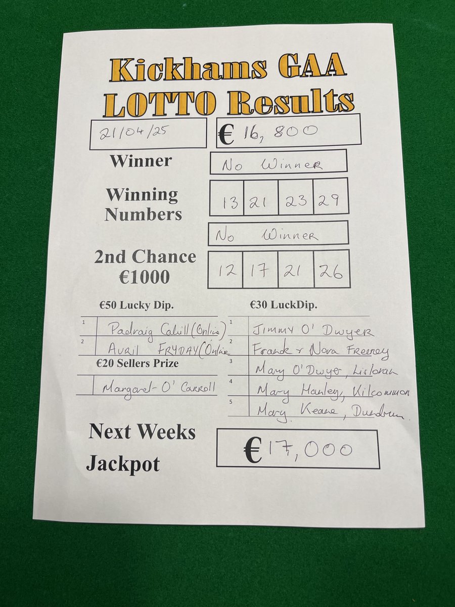 Lotto results
Get all the latest news on the Knockavilla-Donaskeigh Kickhams GAA app member.clubspot.app/club/knockavil…