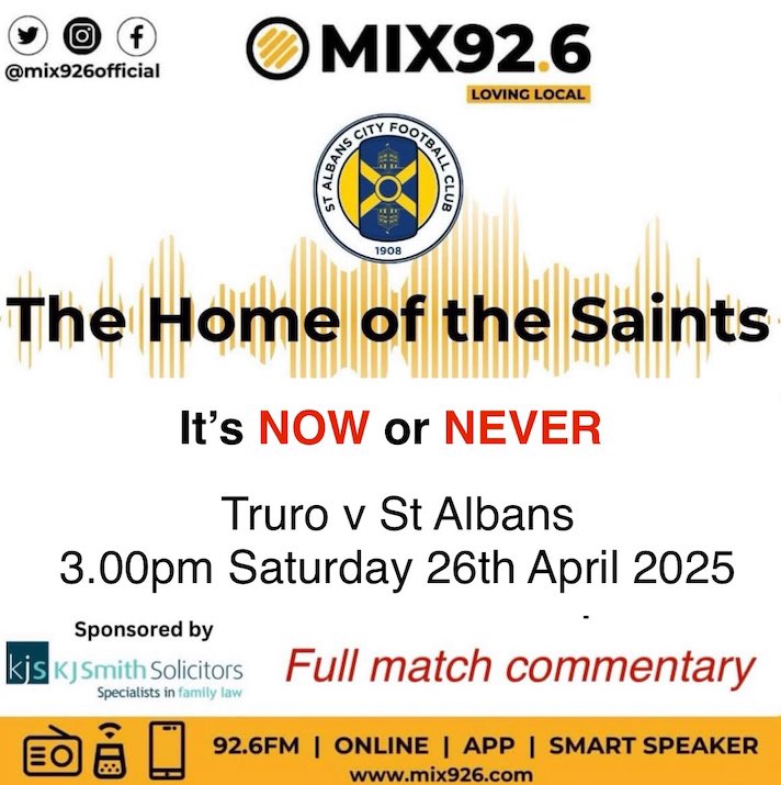 localsportsmix (@localsportsmix) on Twitter photo A massive thank you to the hundreds who tuned in for our coverage of <a href="/stalbanscityfc/">St Albans City FC</a> v <a href="/hemelfc/">Hemel Hempstead Town FC</a> on <a href="/Mix926official/">Mix 92.6</a>
We go again Saturday when the Saints travel to <a href="/TCFC_Official/">Truro (C)ity FC</a> for the final match of the season
Tune in Online mix926.com 92.6FM - DAB - App
#COYS A massive thank you to the hundreds who tuned in for our coverage of <a href="/stalbanscityfc/">St Albans City FC</a> v <a href="/hemelfc/">Hemel Hempstead Town FC</a> on <a href="/Mix926official/">Mix 92.6</a>
We go again Saturday when the Saints travel to <a href="/TCFC_Official/">Truro (C)ity FC</a> for the final match of the season
Tune in Online mix926.com 92.6FM - DAB - App
#COYS