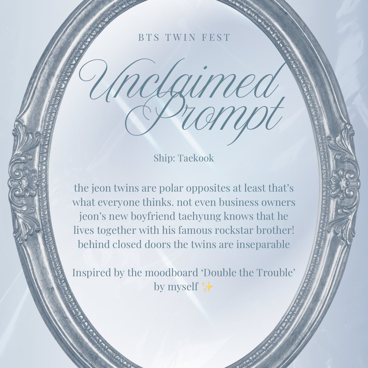 btstwinfest's tweet photo. 🌙 Unclaimed Prompt 🌙

🪞Page 5

🪞Find the prompt: https://t.co/cHzEt0n2lE

🪞Claiming Form: https://t.co/VWsy8M9jph https://t.co/z7D440KpaF