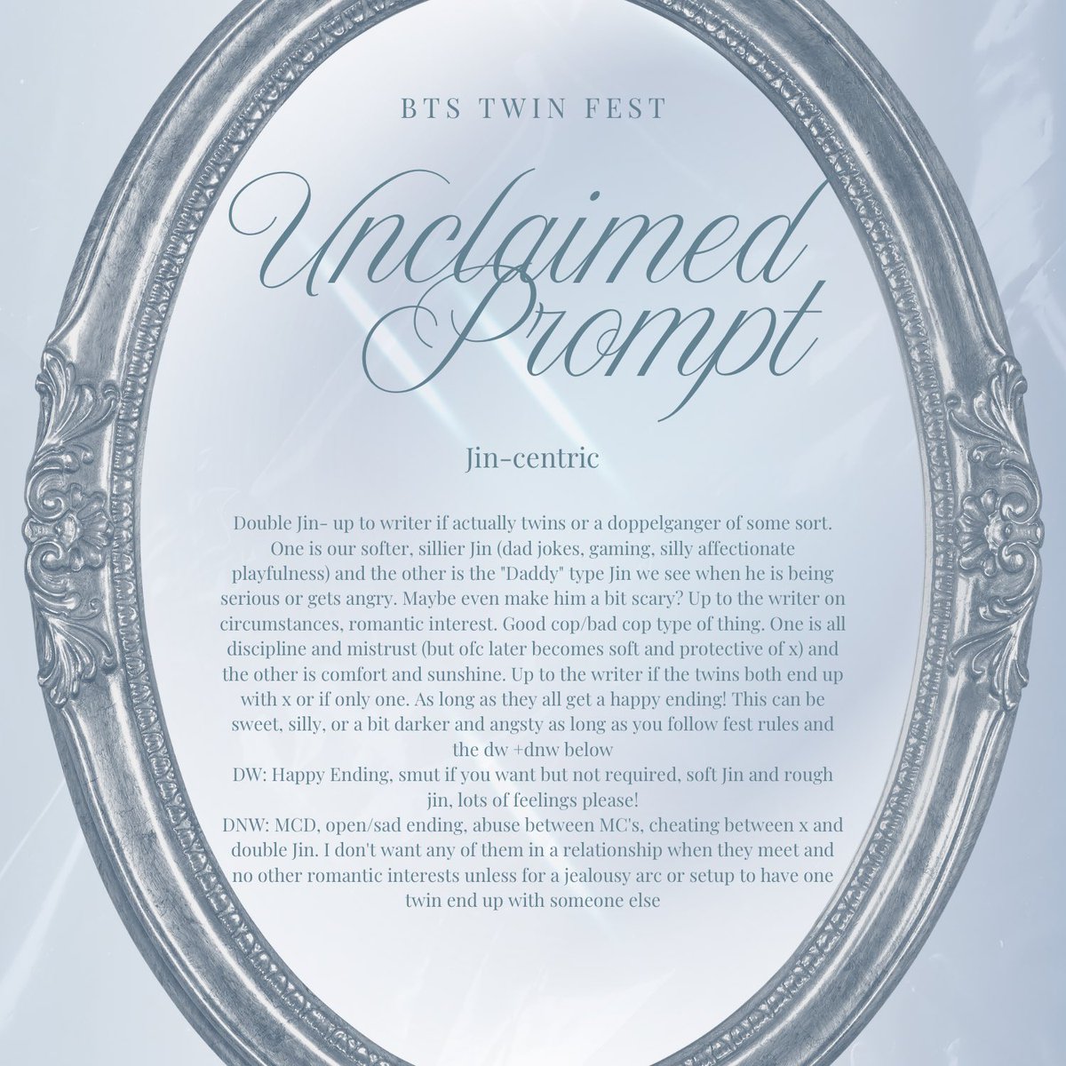 btstwinfest's tweet photo. 🌙 Unclaimed Prompt 🌙

🪞Page 5

🪞Find the prompt: https://t.co/cHzEt0n2lE

🪞Claiming Form: https://t.co/VWsy8M9jph https://t.co/DcU6wfZXtz