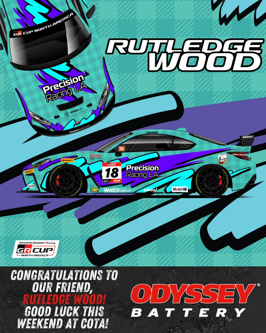 ODYSSEY® Battery (@odyssey_battery) on Twitter photo Congratulations to our friend, <a href="/RutledgeWood/">Rutledge Wood</a>, on this awesome opportunity! We can't wait to see you behind the wheel this weekend at <a href="/COTA/">Circuit of The Americas</a> in the <a href="/officialgrcup/">GR Cup</a>! 🏁🏁
<a href="/PrecisionRacLA/">PrecisionRacingLA</a> | <a href="/Toyota/">Toyota USA</a> | <a href="/en_toyota/">Toyota Gazoo Racing Global</a> | #OdysseyBattery Congratulations to our friend, <a href="/RutledgeWood/">Rutledge Wood</a>, on this awesome opportunity! We can't wait to see you behind the wheel this weekend at <a href="/COTA/">Circuit of The Americas</a> in the <a href="/officialgrcup/">GR Cup</a>! 🏁🏁
<a href="/PrecisionRacLA/">PrecisionRacingLA</a> | <a href="/Toyota/">Toyota USA</a> | <a href="/en_toyota/">Toyota Gazoo Racing Global</a> | #OdysseyBattery