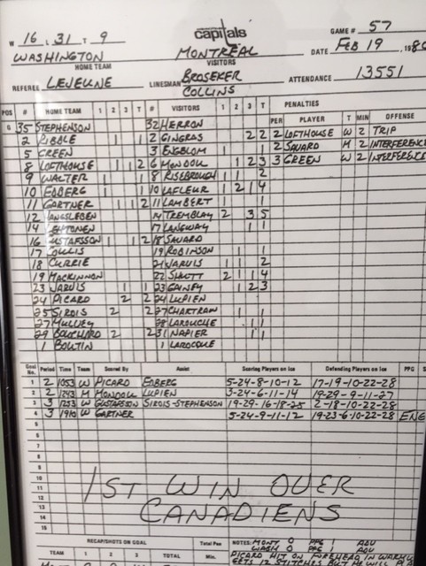 For years, try as they might, #ALLCAPS couldn't beat #GoHabsGo. It took 35 meetings before WSH finally earned elusive win over MTL on Feb.19, 1980 to snap 0-31-3 drought

Ex-Caps coach Gary Green shared this pic w/me of framed game sheet which remains in home office decades later