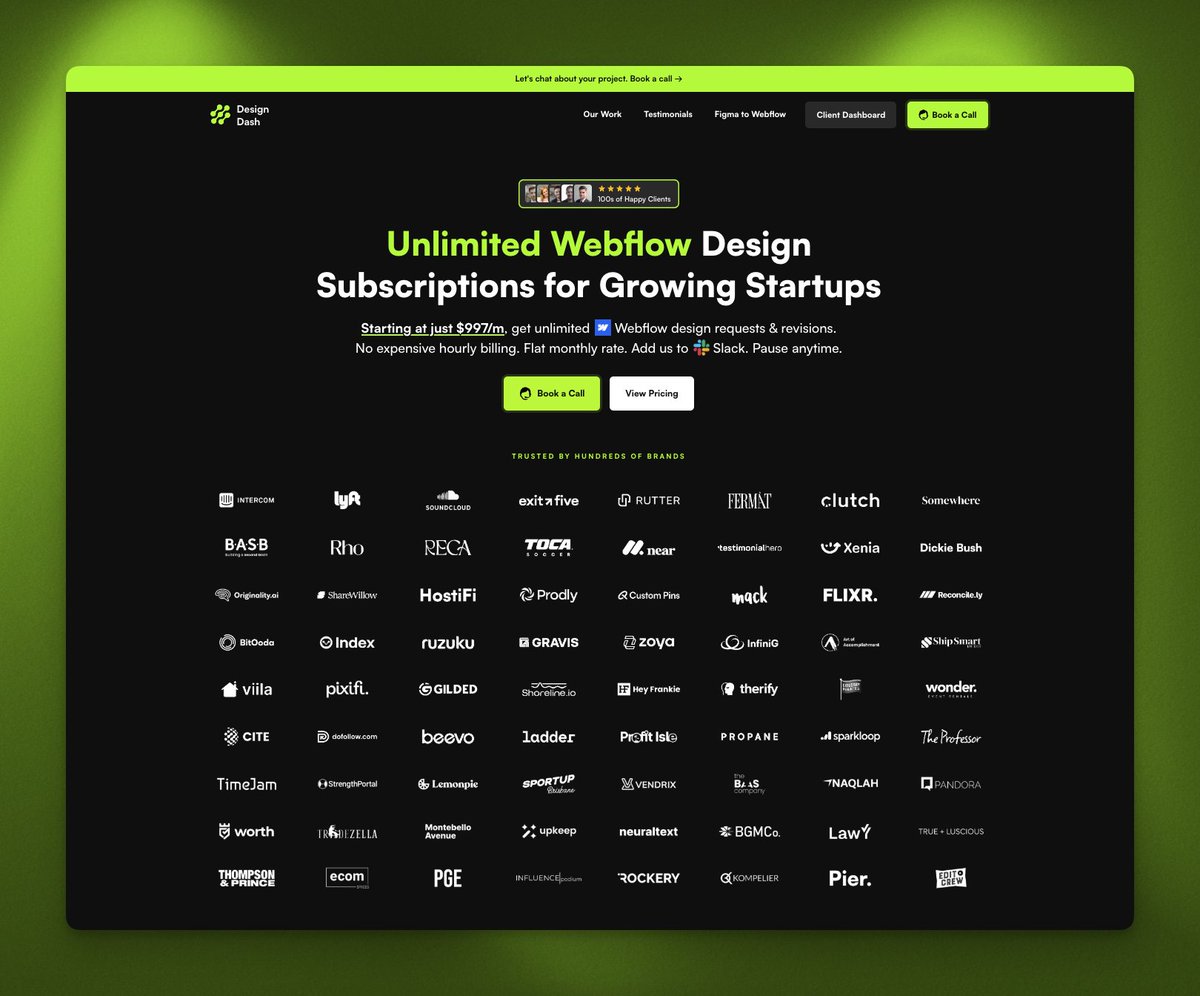 I updated DesignDash.co with some social proof.

• 72 client logos
• Equals about 100+ projects
• Represents less than 30% of all clients.