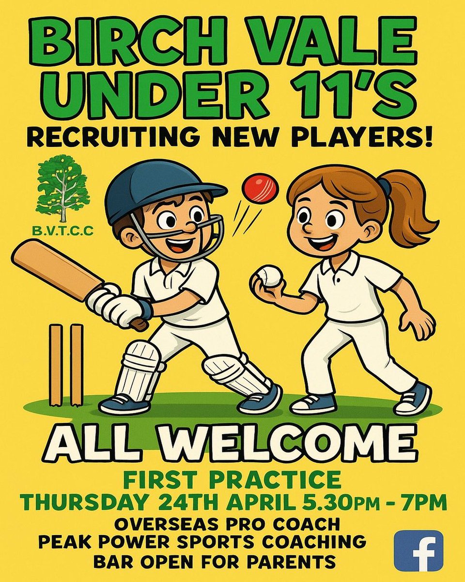 Birch Vale & Thornsett Cricket Club (@birchvaletcc) on Twitter photo We’re building a new U11’s Team!
Open to all kids aged 7–11, we’re launching our <a href="/BirchValeTCC/">Birch Vale & Thornsett Cricket Club</a> Under 11’s.
Come along to our first training session at Birch Vale Cricket Club on Thursday the 24th April, 5:30–7:00pm.
#UpTheVale We’re building a new U11’s Team!
Open to all kids aged 7–11, we’re launching our <a href="/BirchValeTCC/">Birch Vale & Thornsett Cricket Club</a> Under 11’s.
Come along to our first training session at Birch Vale Cricket Club on Thursday the 24th April, 5:30–7:00pm.
#UpTheVale