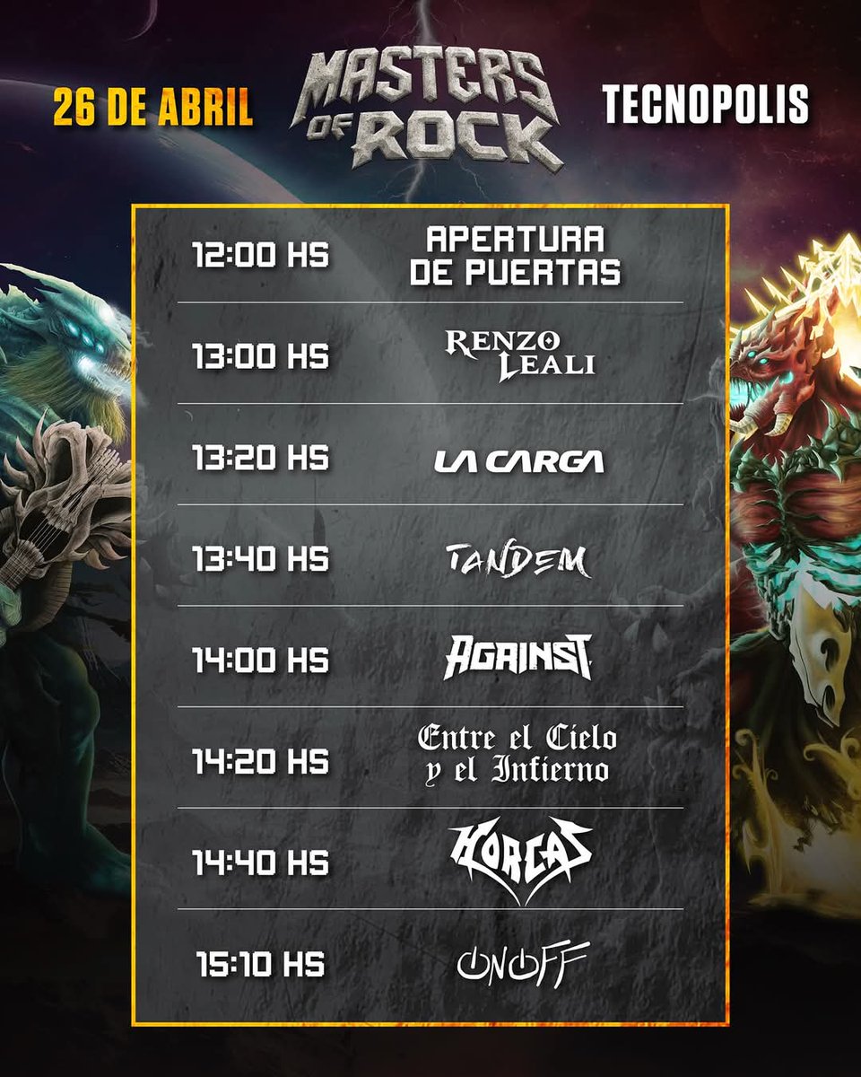 AcostaMzk's tweet image. #MastersOfRock 2025 🇦🇷
⏰️ Horarios ⏰️
