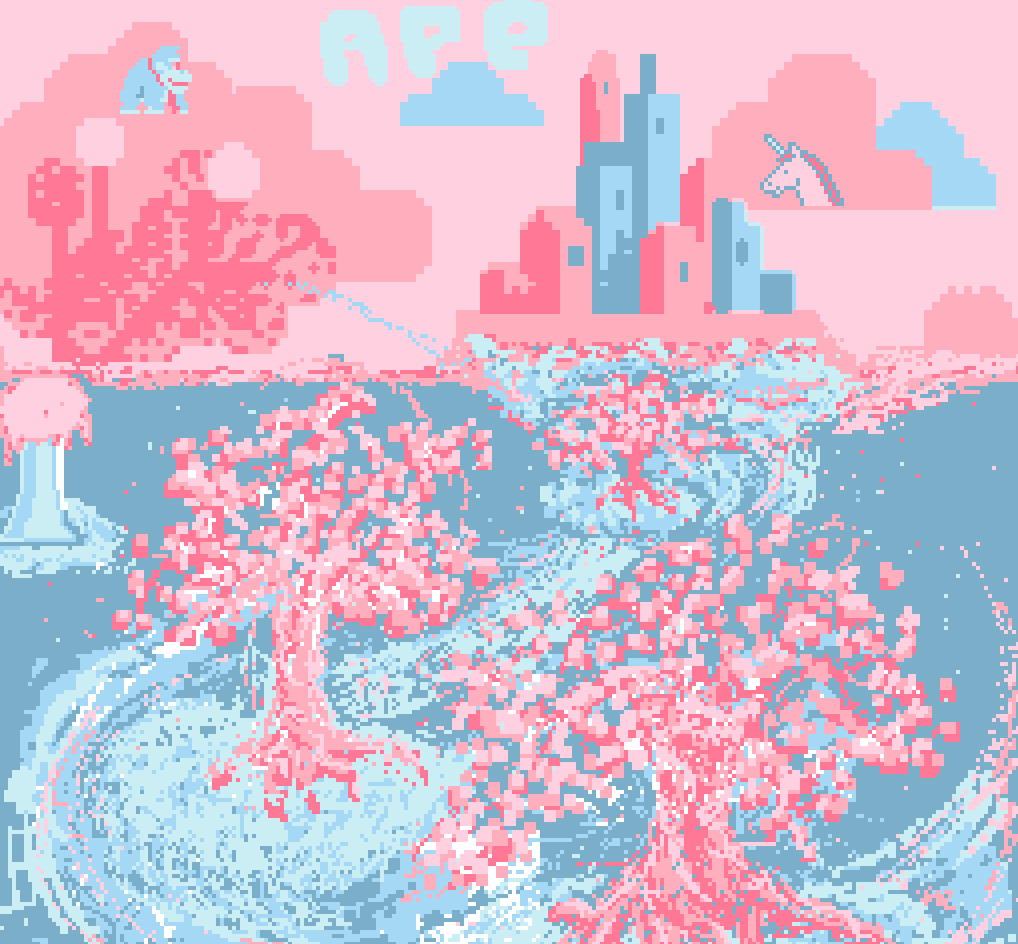 pixelsdotart's tweet image. &quot;Floating cities in cherry blossom dreams.&quot; has been minted for 100 APE and 90% of mint proceeds distributed to artists on @ApeChainHUB.

The next canvas awaits... what will you paint?