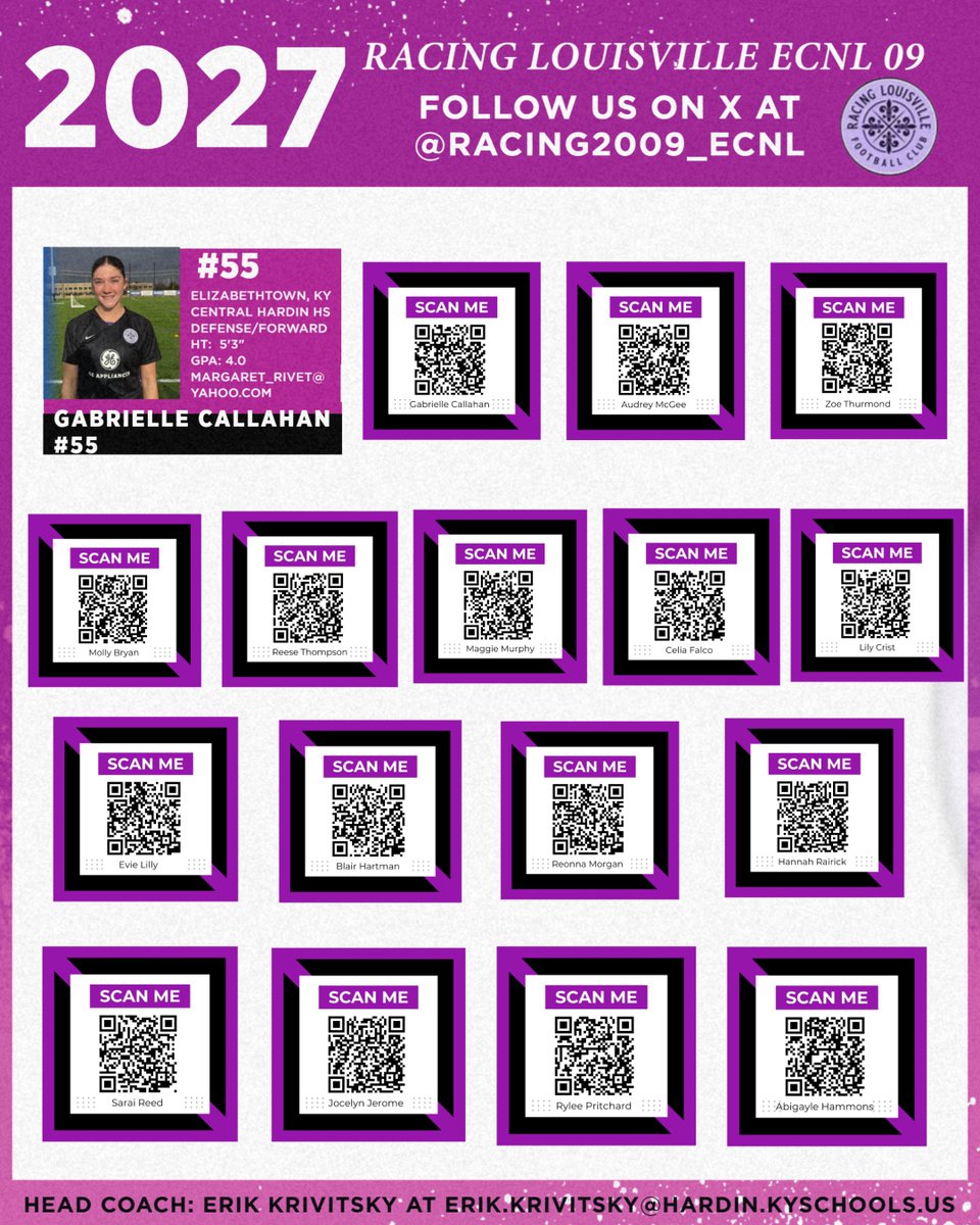 Racing Louisville 2009 ECNL (@racing2009_ecnl) on Twitter photo 🚨2027 Roster Highlight - College Coaches🚨
June 15th is right around the corner!
They all bring something special to the field!
Send us a DM if you want a pdf version emailed to you!
<a href="/ImYouthSoccer/">ECNL/GA/Recruiting/College Soccer</a> <a href="/ImCollegeSoccer/">College Soccer Truth ™</a> <a href="/TopDrawerSoccer/">TopDrawerSoccer</a> <a href="/TheSoccerWire/">SoccerWire</a>
<a href="/LouCityAcademy/">Louisville City FC Academy</a> 🚨2027 Roster Highlight - College Coaches🚨
June 15th is right around the corner!
They all bring something special to the field!
Send us a DM if you want a pdf version emailed to you!
<a href="/ImYouthSoccer/">ECNL/GA/Recruiting/College Soccer</a> <a href="/ImCollegeSoccer/">College Soccer Truth ™</a> <a href="/TopDrawerSoccer/">TopDrawerSoccer</a> <a href="/TheSoccerWire/">SoccerWire</a>
<a href="/LouCityAcademy/">Louisville City FC Academy</a>