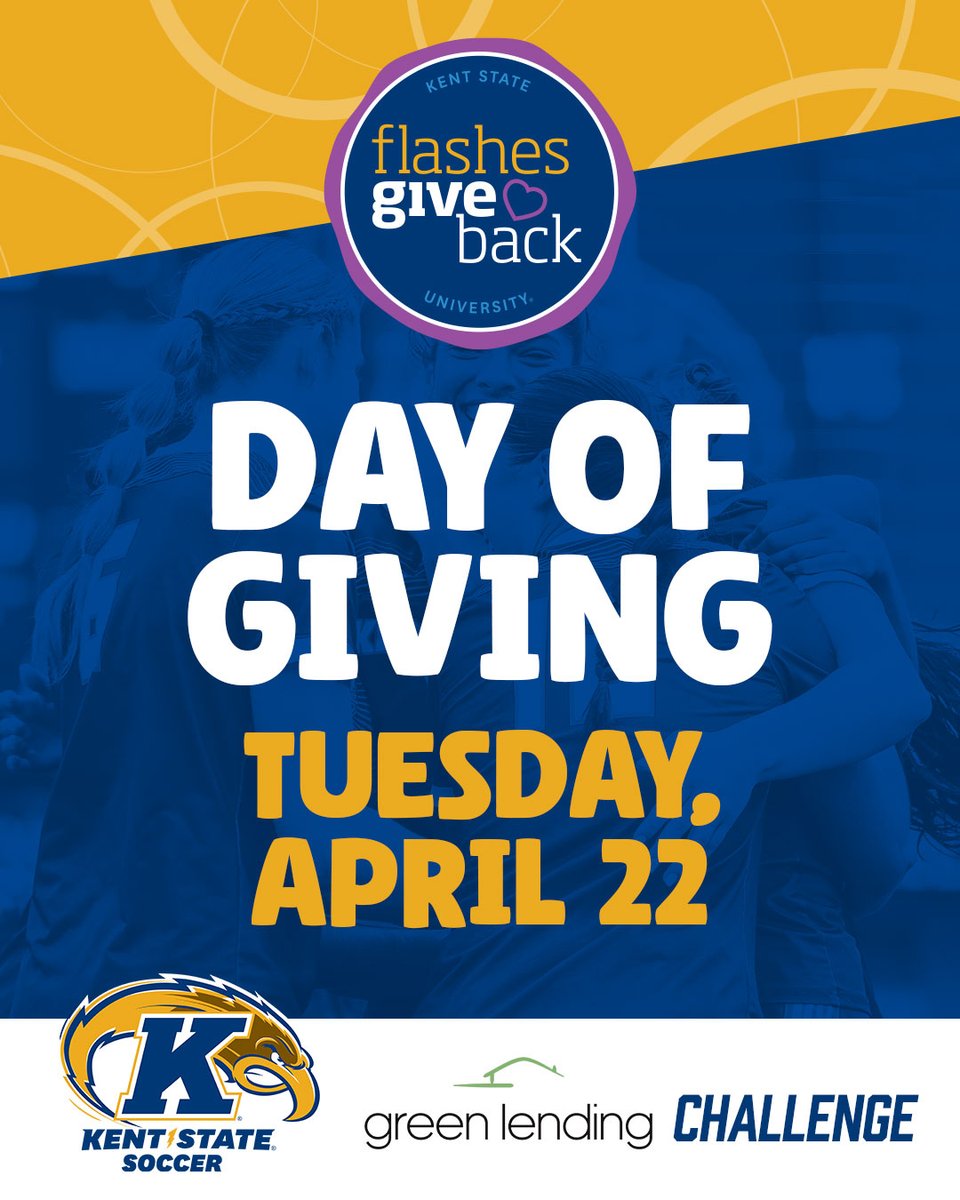 Kent State’s Day of Giving is here! Make a $25 gift or more to the Soccer Enhancement Fund and count toward the Athletics Green Lending Challenge. If we have the most unique donors today, our team wins a bonus $1,000! 

Give now: kentstatesports.com/SupportSoccer

#GoFlashes⚡️