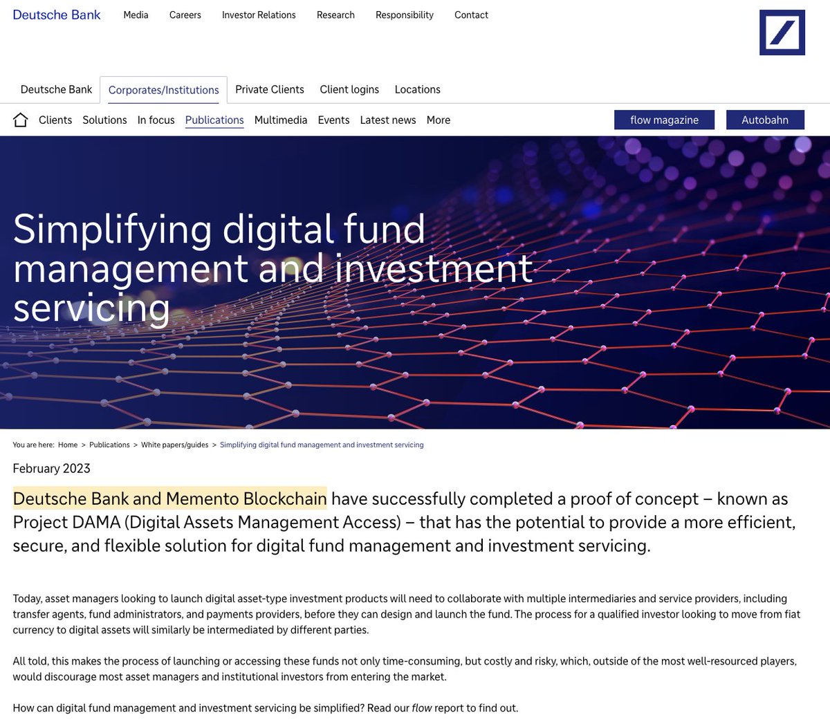 MarvsCrypto_'s tweet photo. @WatcherGuru @Memento_Bc, @DeutscheBank and their other partners are working together and building their own L2 chain and expected to go live very soon. $DEXTF is well positioned if this expansion in US happen 👀 #RWA #ZkChain #TradFi https://t.co/hNqx3xbRgN