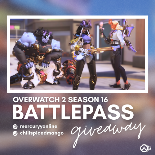 mercuryyonline's tweet photo. OVERWATCH 2 SZN 16 BATTLEPASS 
#giveaway #ovwtwt

TO ENTER:
→ LIKE ♡   +   REPOST ↻ 
→ FOLLOW mercuryyonline on twitch 
      (same username here) 
→ FOLLOW chilispicedmango on twitch
      (@chilispicemango here)
→ REPLY with what you're most excited for this season! https://t.co/4jGeGhBs8B