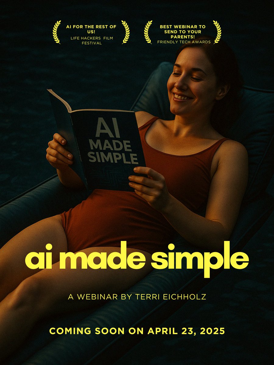 If AI webinars had movie posters…
This would be it.
AI Made Simple
Practical ways to use ChatGPT in real life (even if you’re not techy)

Free webinar
April 23
Sign up: engagetheirminds.com/ai-made-simple/
#AIMadeSimple #ChatGPT #AIForEveryone