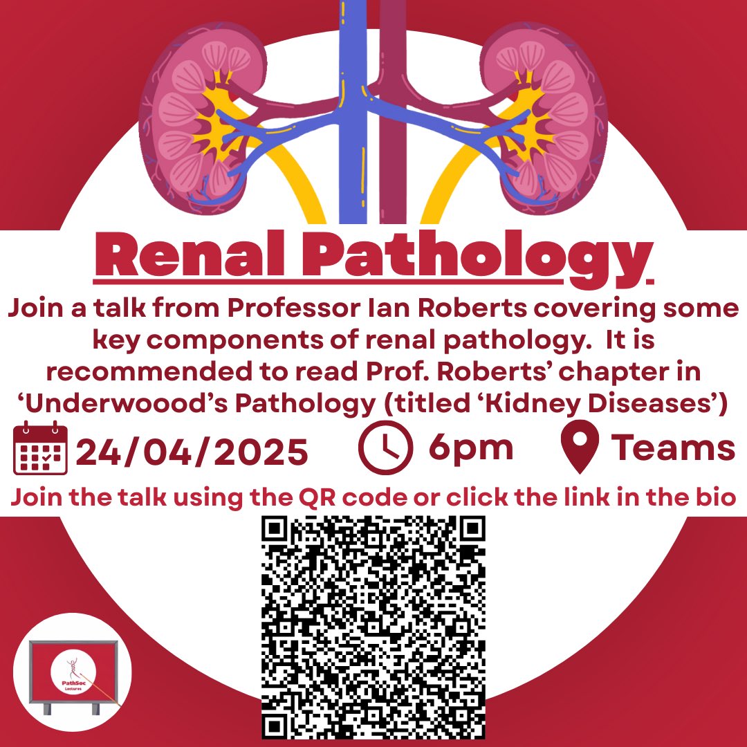Join us for the next lecture in our revision series! We will be joined by Professor Ian Roberts this week as he covers renal pathology.

Please read his chapter in Underwood’s Pathology prior to the lecture, especially if you have little experience with renal pathology.